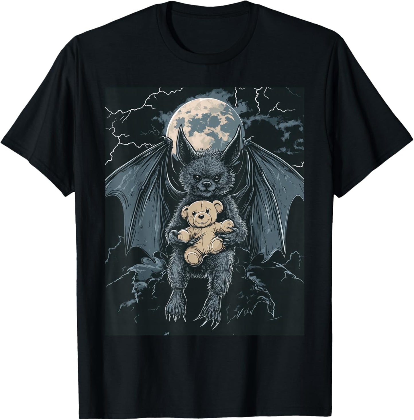 Bat Teddy Bear Moon Men's Gothic Women's Bat T-Shirt - T-Shirt | Black