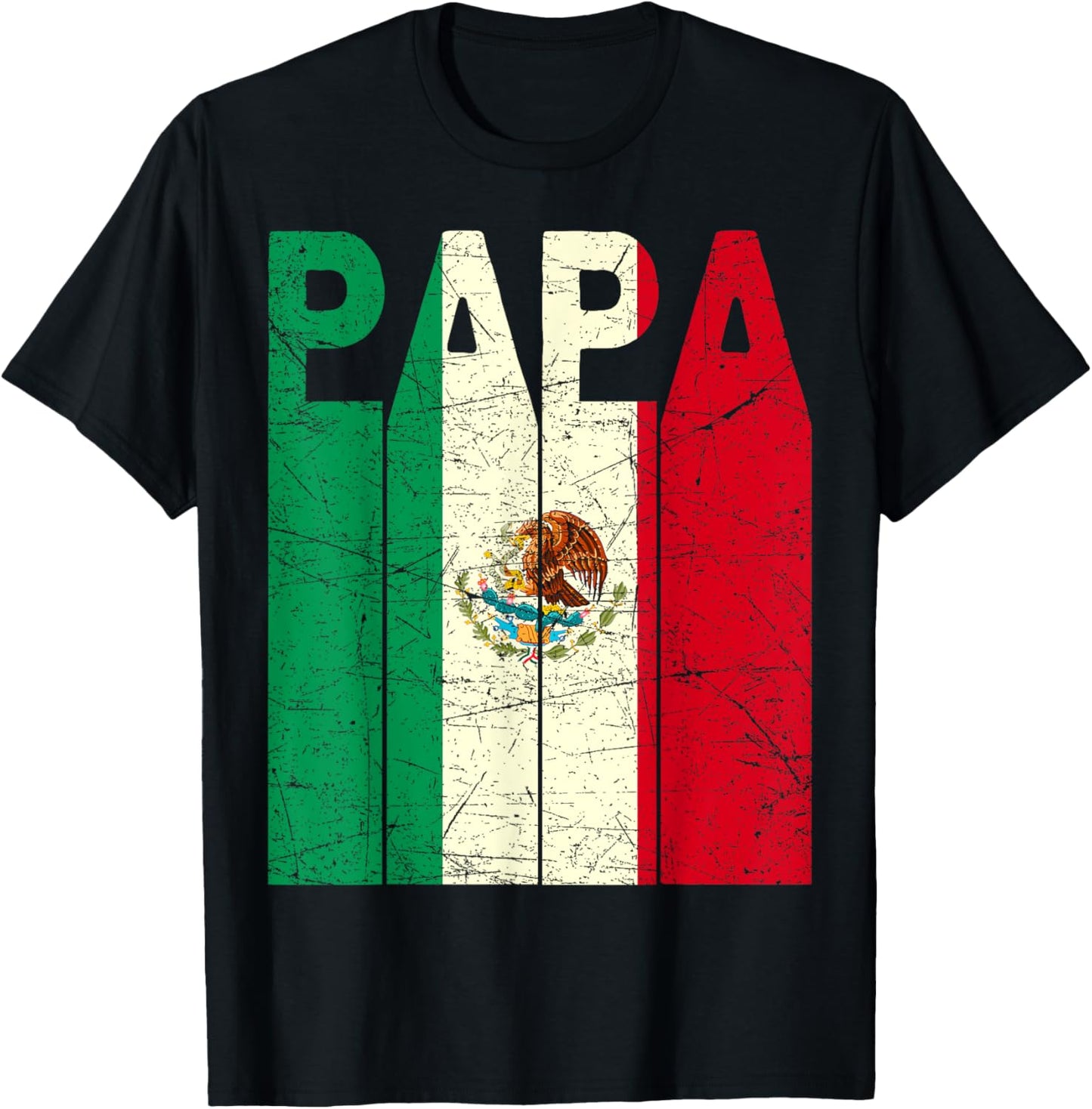 Mexican Papa Vintage Mexican Dad Mexican Flag Retro T-Shirt - T-Shirt | Black