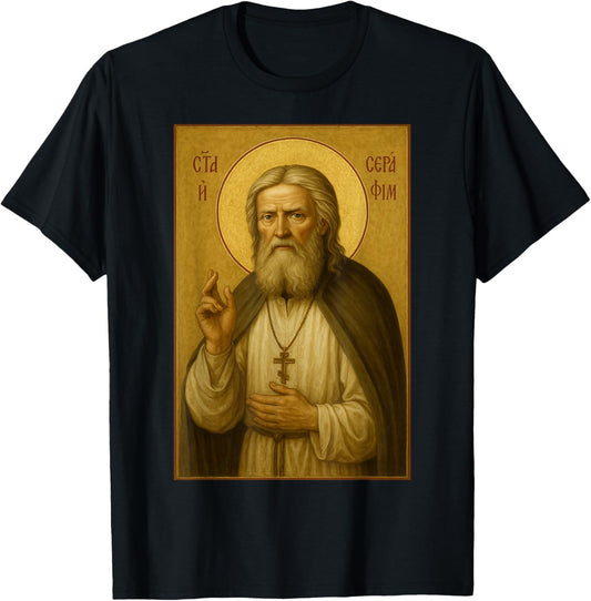 Christian Orthodox icon of Saint Seraphim T-Shirt - T-Shirt | Black