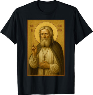 Orthodox Christian Icon of Saint Seraphim T-Shirt - T-Shirt | Black