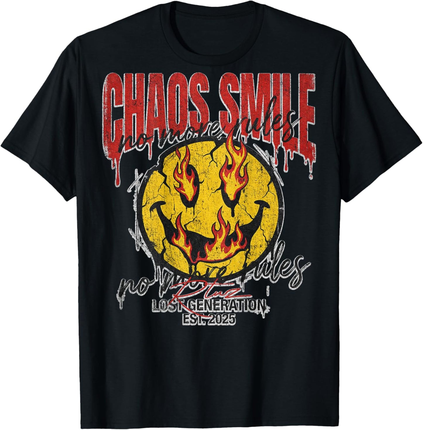 Backprint Streetwear Mode Fashion Damen Herren Retro Smile T-Shirt - T-Shirt | Black
