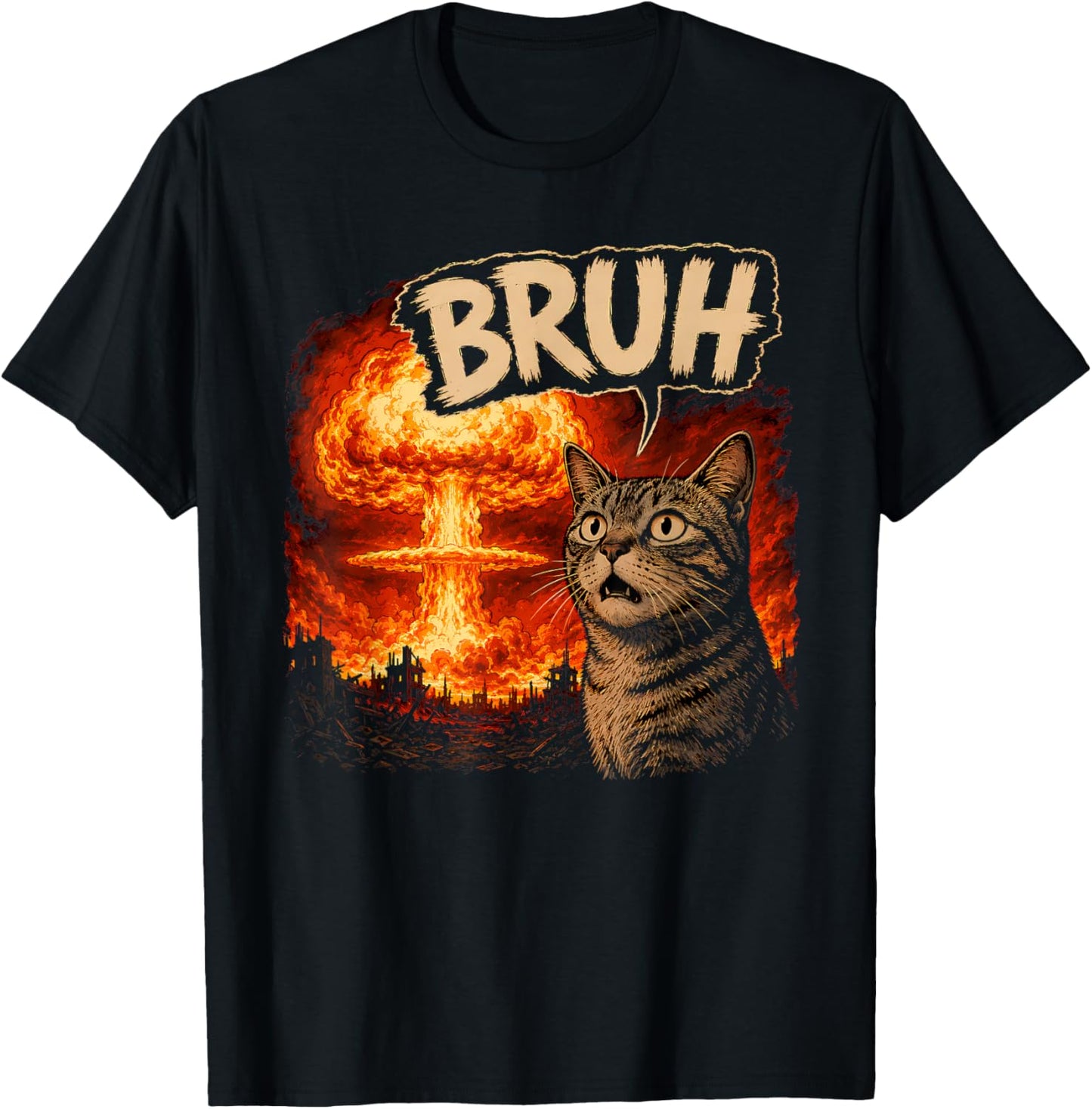 Bruh Cat Meme Funny Kids Meme Slang Trendy Viral Joke T-Shirt - T-Shirt | Black