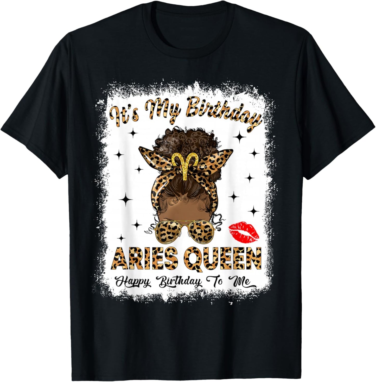 Aries Queen Afro Messy Bun It's My Birthday Black Woman T-Shirt - T-Shirt | Black