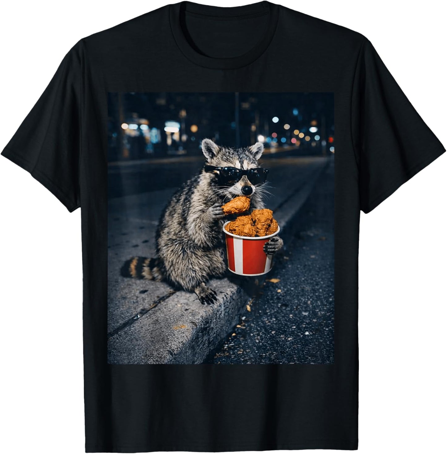 Raccoon Eating Fried Chicken Meme Silly Trash Panda Animal T-Shirt - T-Shirt | Black