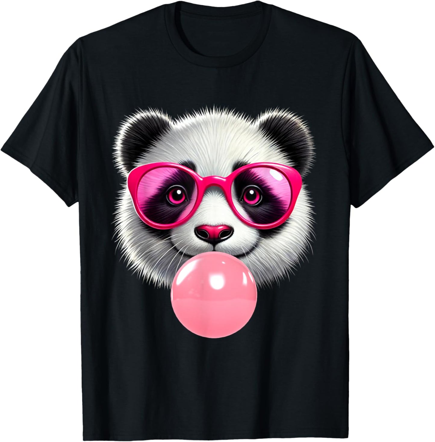 Funny Panda Pink Glasses Blowing Bubble Gum Animal Lovers T-Shirt - T-Shirt | Black