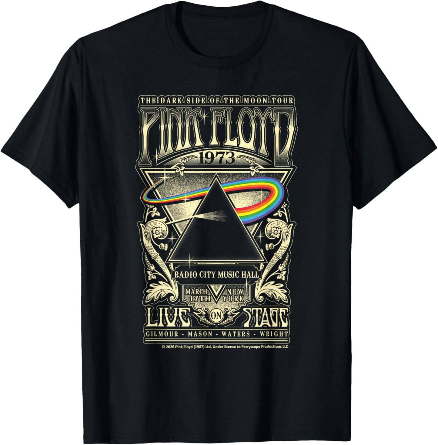 Pink Floyd Dark Side of The Moon Tour 1973 Radio City T-Shirt - T-Shirt | Black