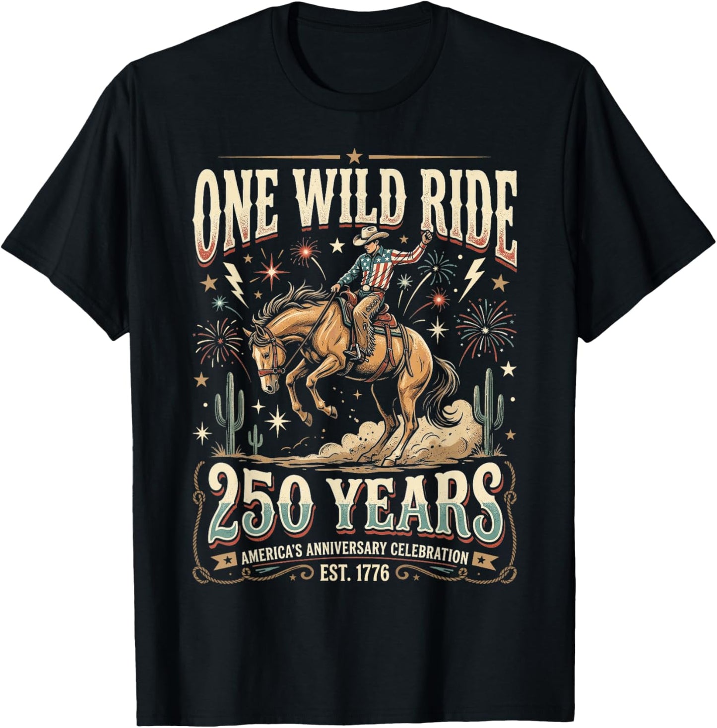 Patriotic Cowboy US 250 Years Independence Day T-Shirt - T-Shirt | Black