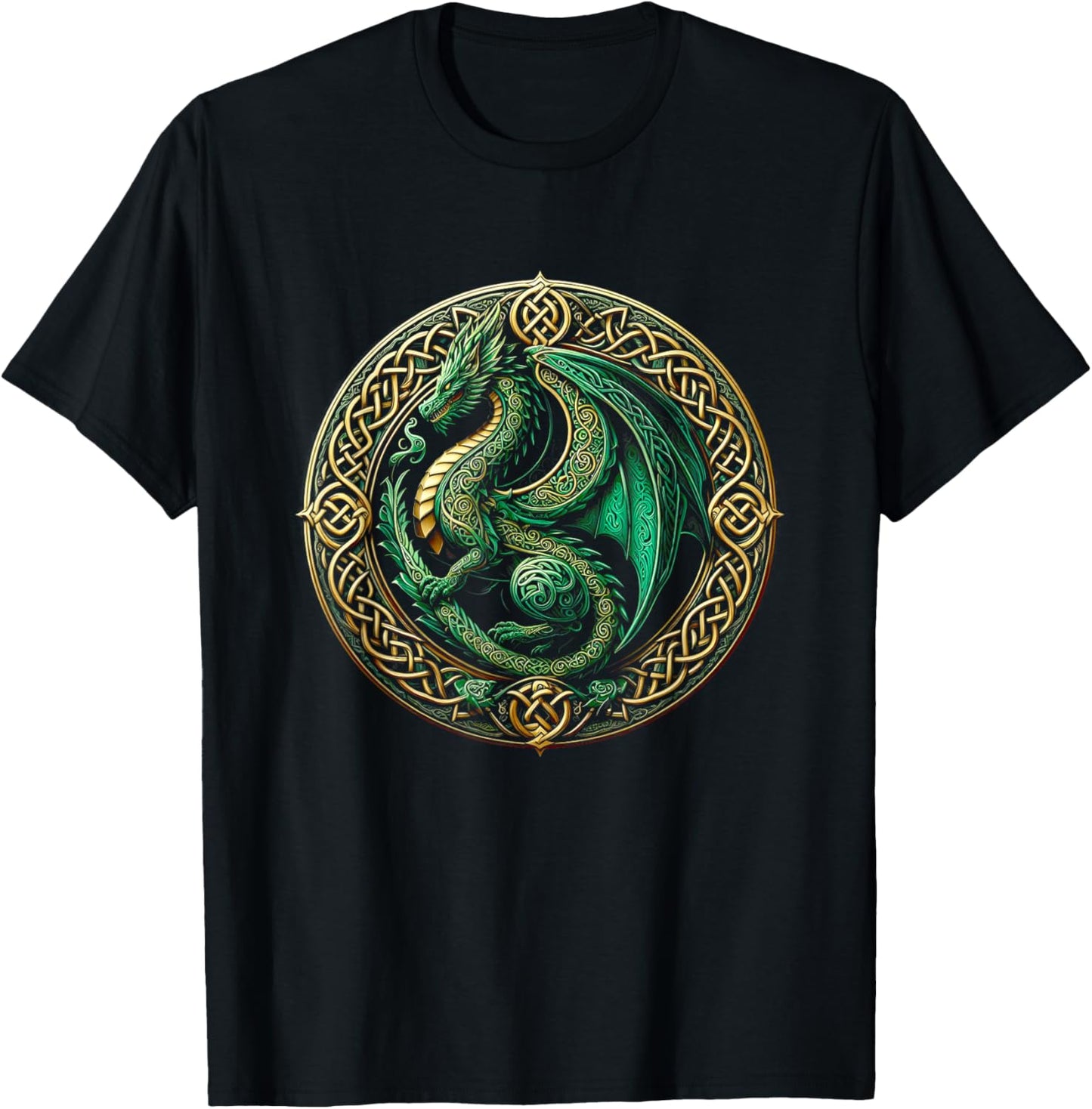 Tribal Irish Green Celtic Knot Fantasy Celtic Dragon Cottage T-Shirt - T-Shirt | Black