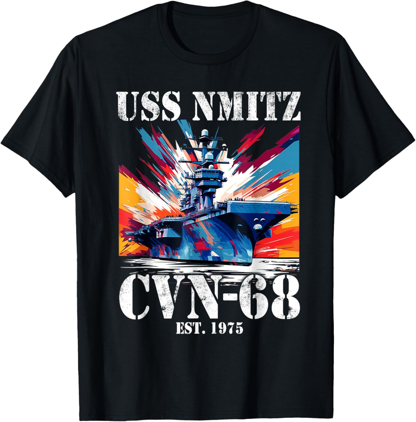 Flag Veterans Day USS Nimitz CVN-68 Aircraft Carrier Veteran T-Shirt - T-Shirt | Black