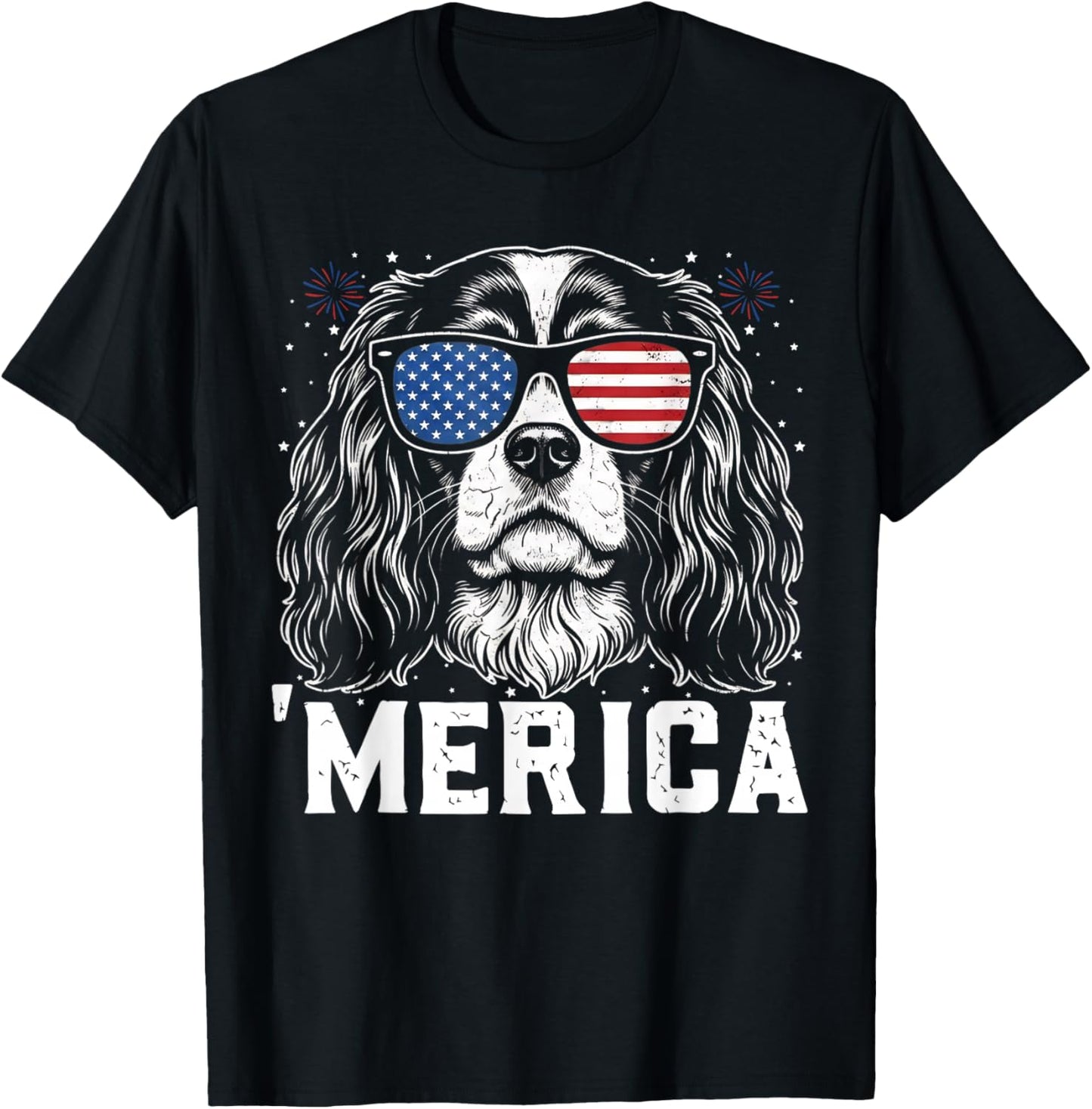 Cavalier King Charles Merica 4th of July USA Dog Lover T-Shirt - T-Shirt | Black