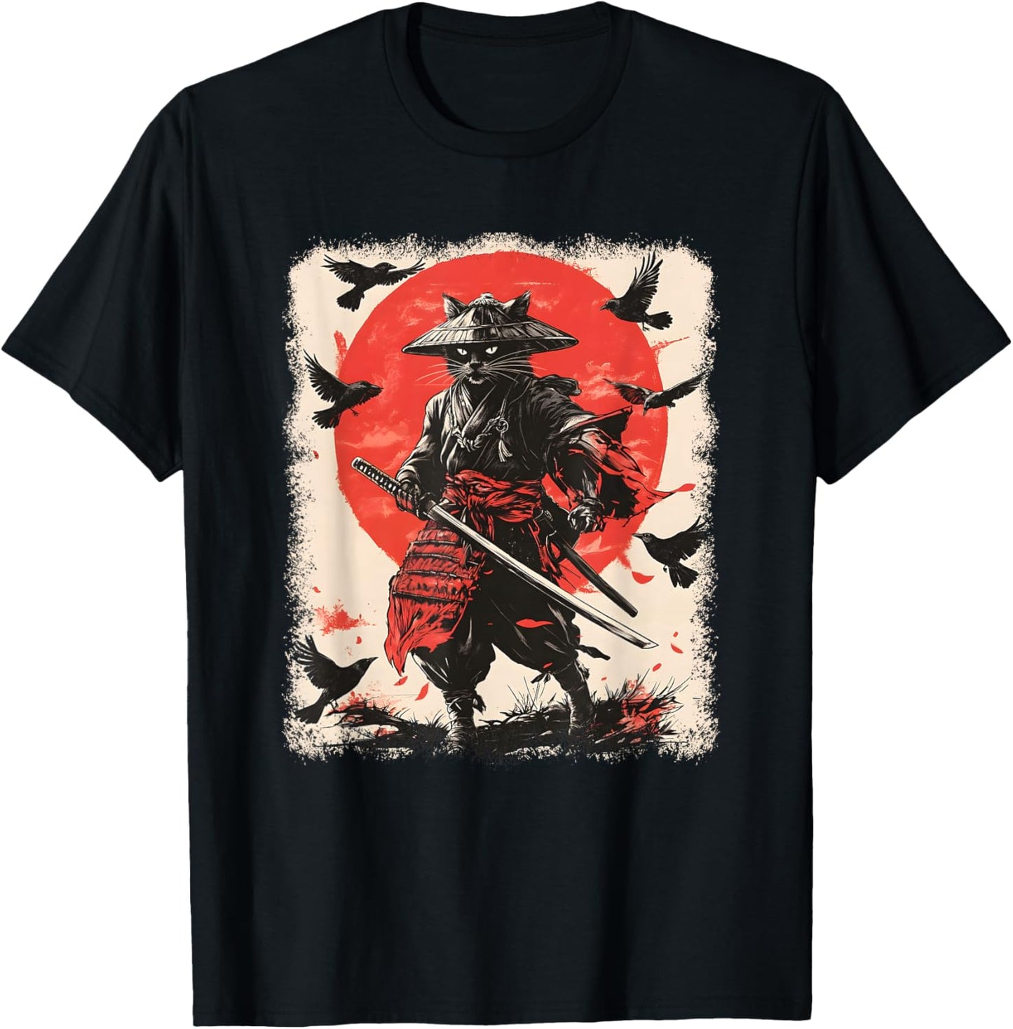 Samurai Cat, Japanese Warrior Art | Anime & Vintage Samurai T-Shirt - T-Shirt | Black
