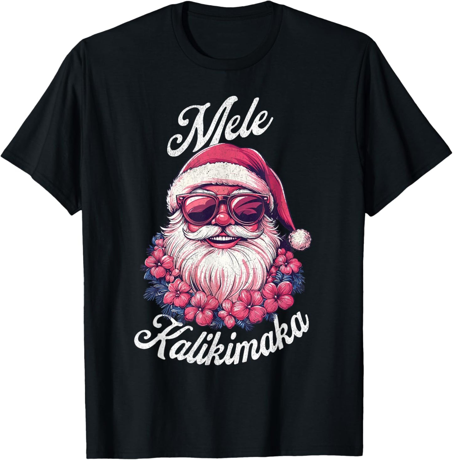 Mele Kalikimaka Retro Hawaiian Santa Claus Hawaii Christmas T-Shirt - T-Shirt | Black