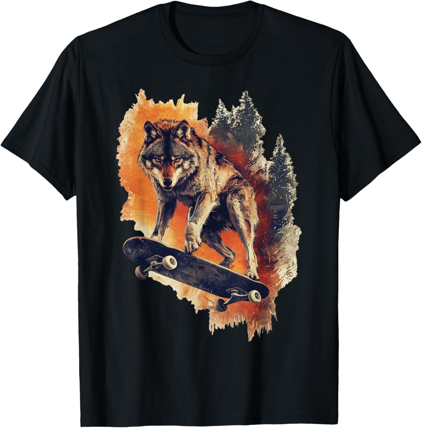 Wolf Wolves Skateboard Skateboarding Funny Graphic T-Shirt - T-Shirt | Black