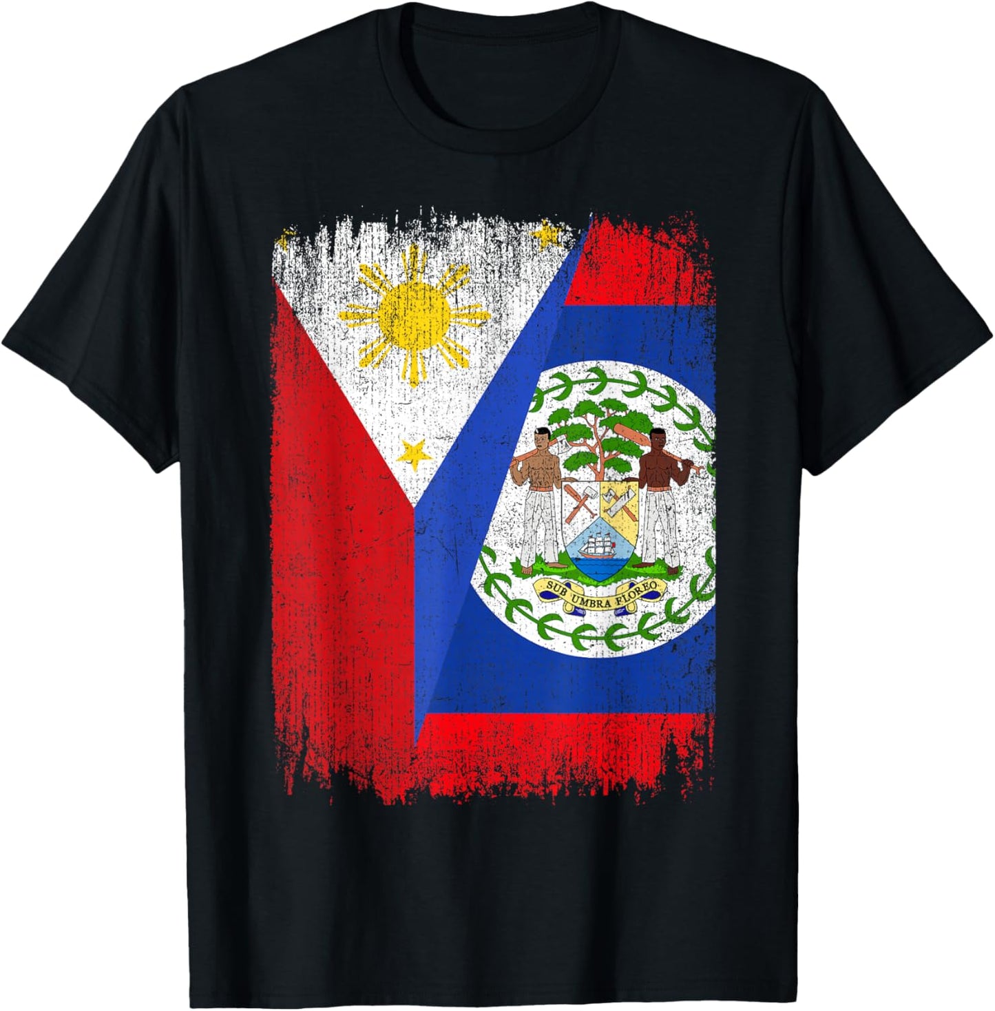 Half Philippines Belize Flag Filipino Belizean Roots T-Shirt - T-Shirt | Black