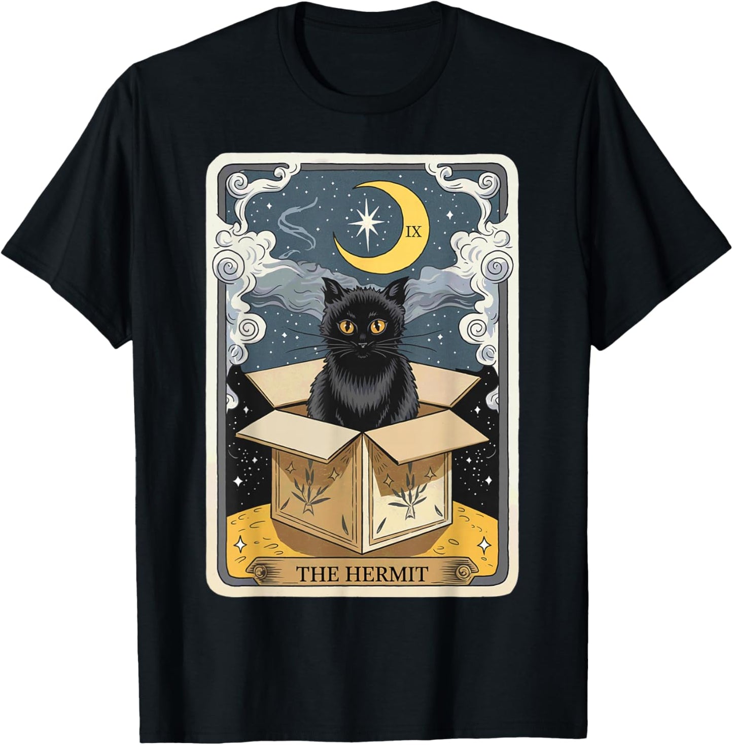 The Hermit Tarot Card Cat In Box Mystic Funny Cat Esoteric T-Shirt - T-Shirt | Black
