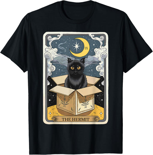 The Hermit Tarot Card Cat In Box Mystic Funny Cat Esoteric T-Shirt - T-Shirt | Black