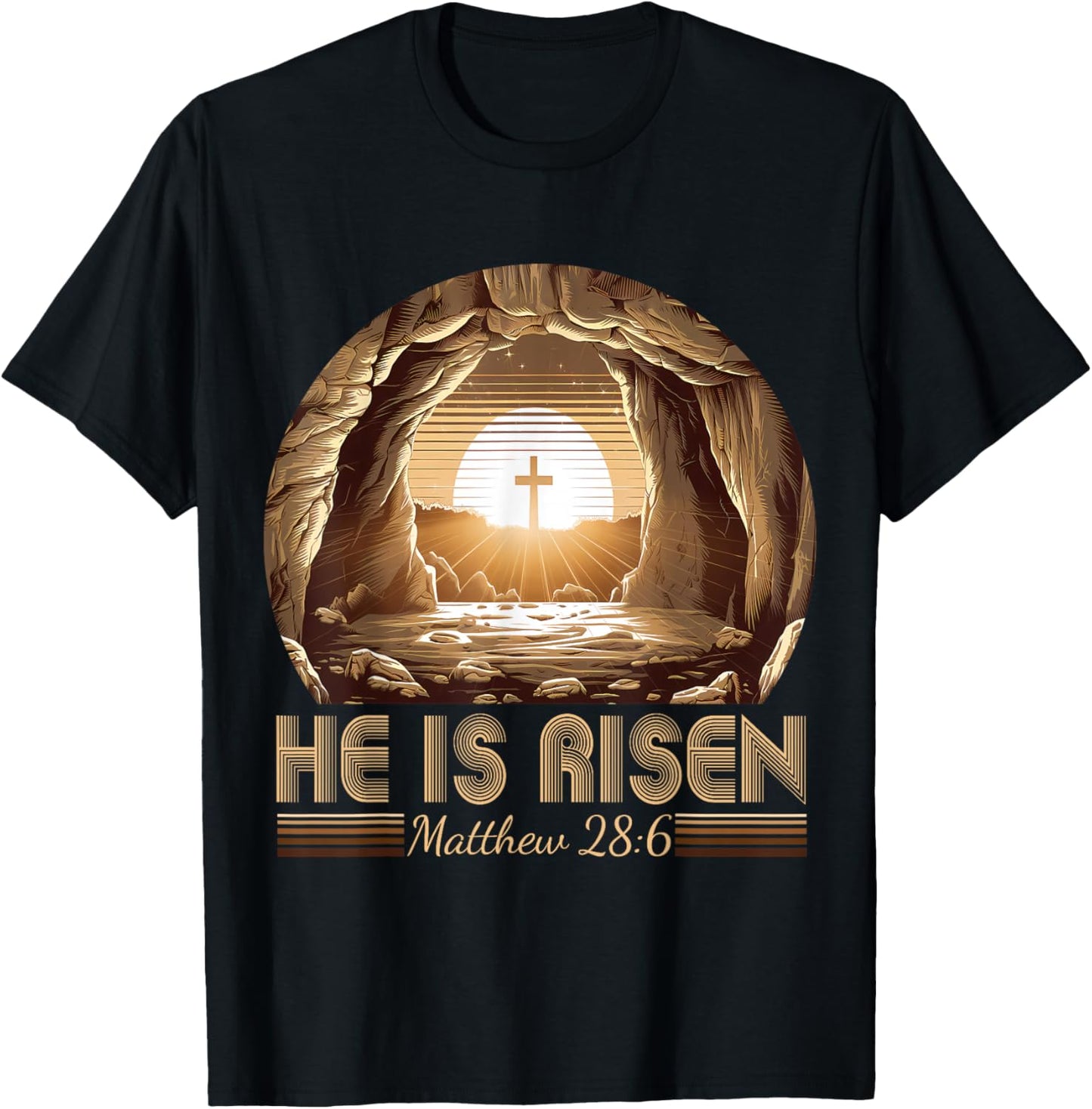 Easter Christian He Is Risen Jesus Empty Tomb Men Women Kids T-Shirt - T-Shirt | Black