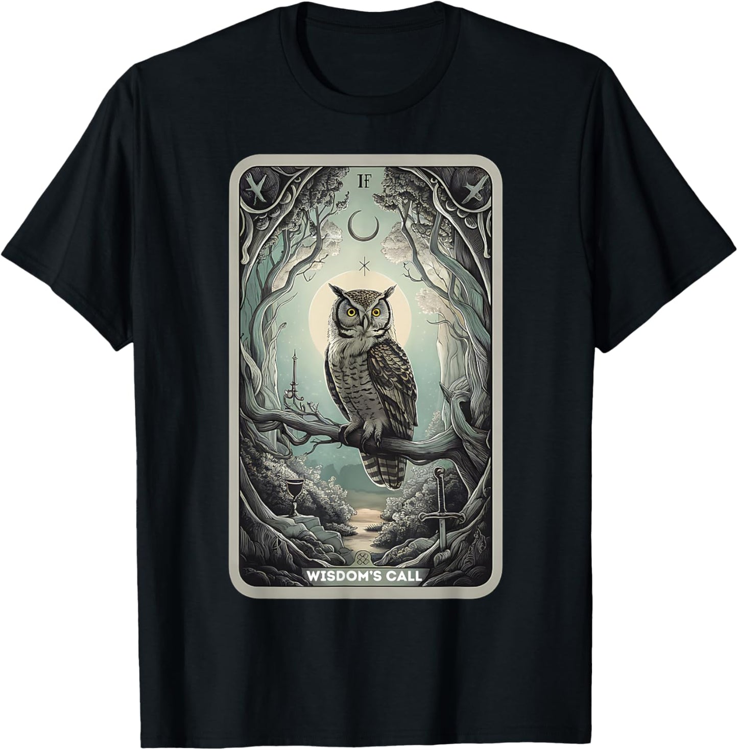 Tarot Card "Wisdom Call" Owls Lover Mystical Owl Tarot Card T-Shirt - T-Shirt | Black