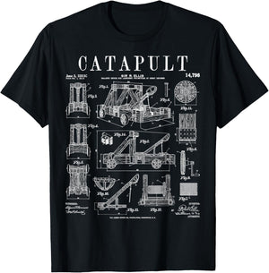 Catapult Medieval Ancient Siege Engine Funny Vintage Patent T-Shirt - T-Shirt | Black