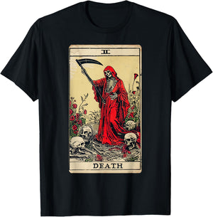 Vintage Death Tarot Card Black Gothic Skull Dead Reaper Grim T-Shirt - T-Shirt | Black