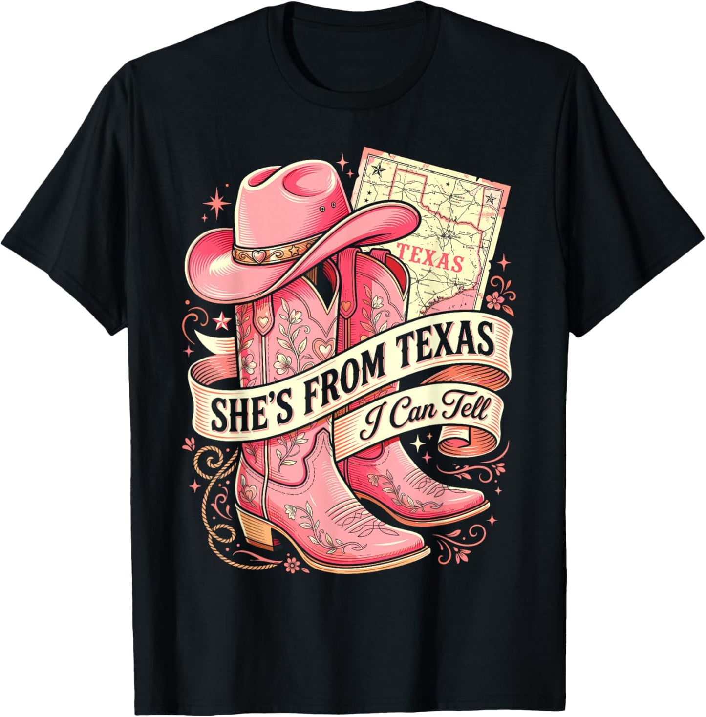 She's from Texas I Can Tell Cowboy Boots Hat Texas's Girl T-Shirt - T-Shirt | Black