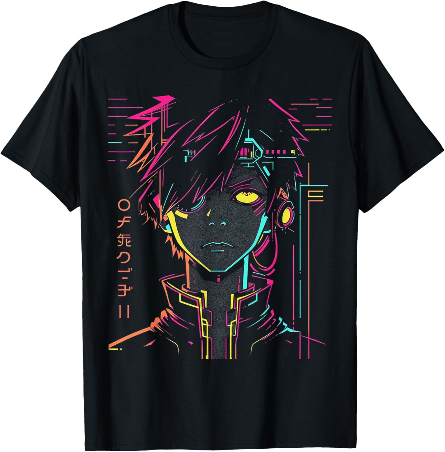 Anime Manga Motif Colorful Illustration Anime T-Shirt - T-Shirt | Black