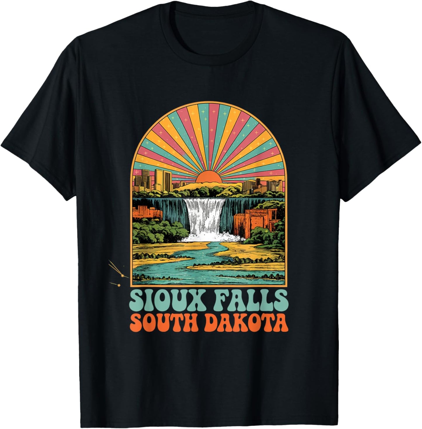 Retro Sioux Falls South Dakota Sunset Skyline Vintage T-Shirt - T-Shirt | Black