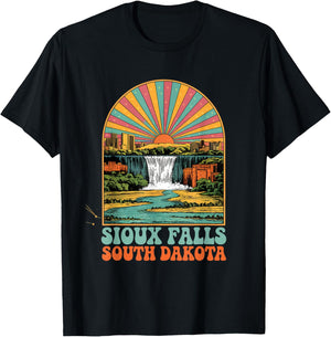 Retro Sioux Falls South Dakota Sunset Skyline Vintage T-Shirt - T-Shirt | Black