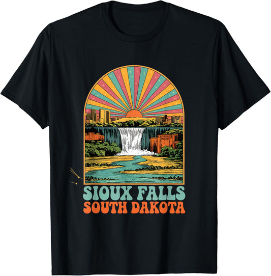 Retro Sioux Falls South Dakota Sunset Skyline Vintage T-Shirt - T-Shirt | Black