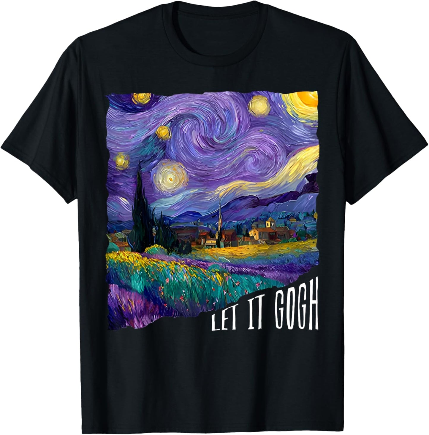 Let it Gogh Funny Vincent Van Gogh Starry Night Design T-Shirt - T-Shirt | Black