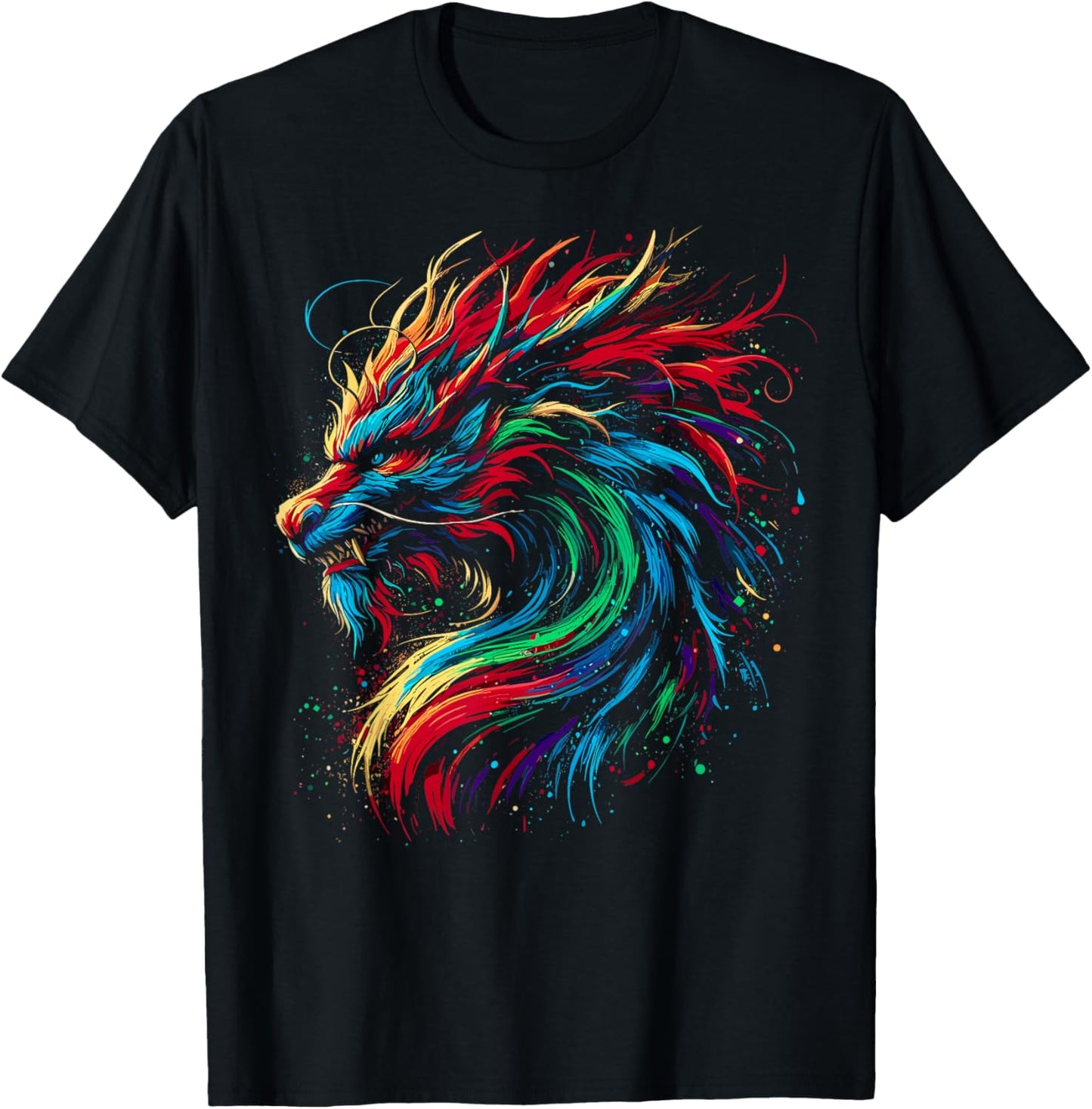 Dragon Colorful Animal Art Fantasy Dragon T-Shirt - T-Shirt | Black
