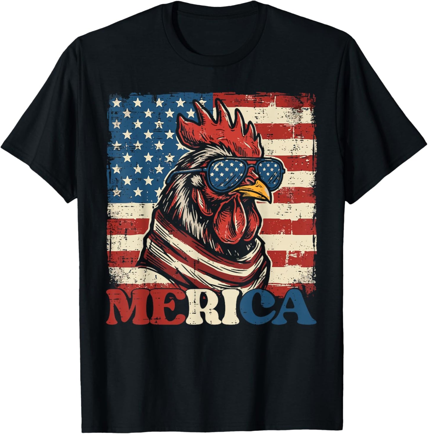 4th of July Chicken US Flag Merica Patriotic Men Women Kids T-Shirt - T-Shirt | Black