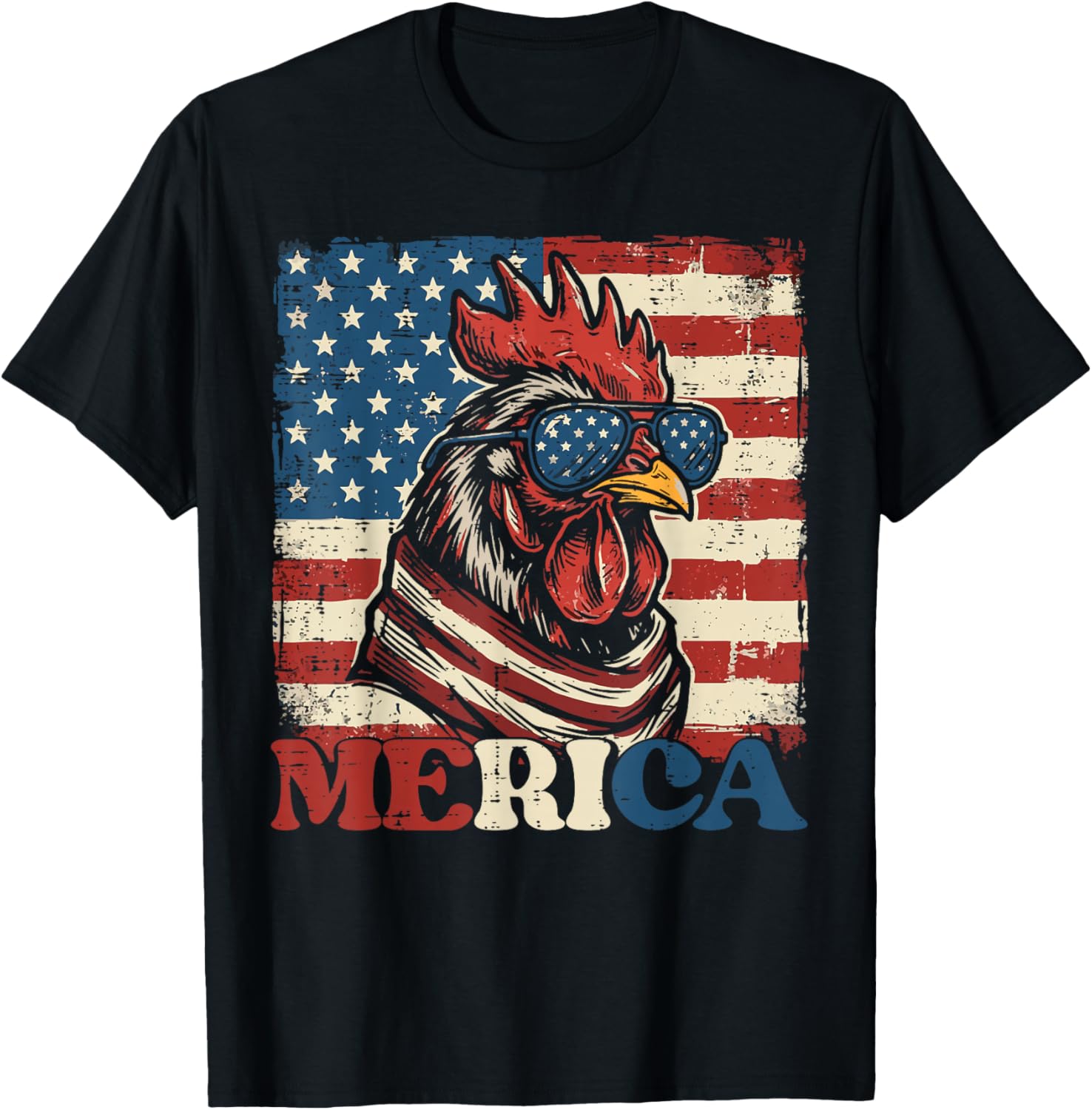 4th of July Chicken US Flag Merica Patriotic Men Women Kids T-Shirt - T-Shirt | Black