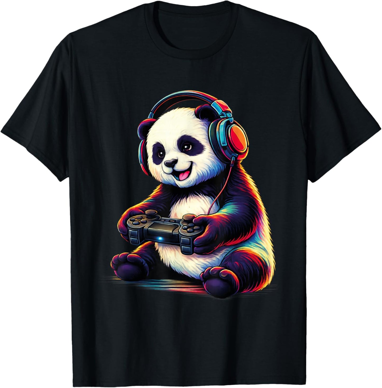 Panda Playing Video Games Funny Gamer Gaming Boys Men Kids T-Shirt - T-Shirt | Black