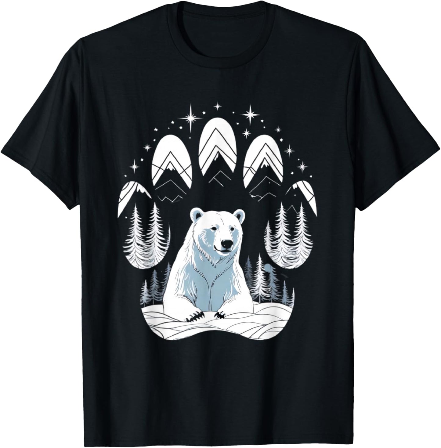 Bear in Winter Landscape – Paw Print and Mountains T-Shirt - T-Shirt | Black