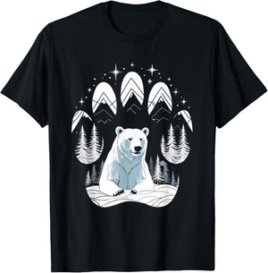 Bear in Winter Landscape – Paw Print and Mountains T-Shirt - T-Shirt | Black