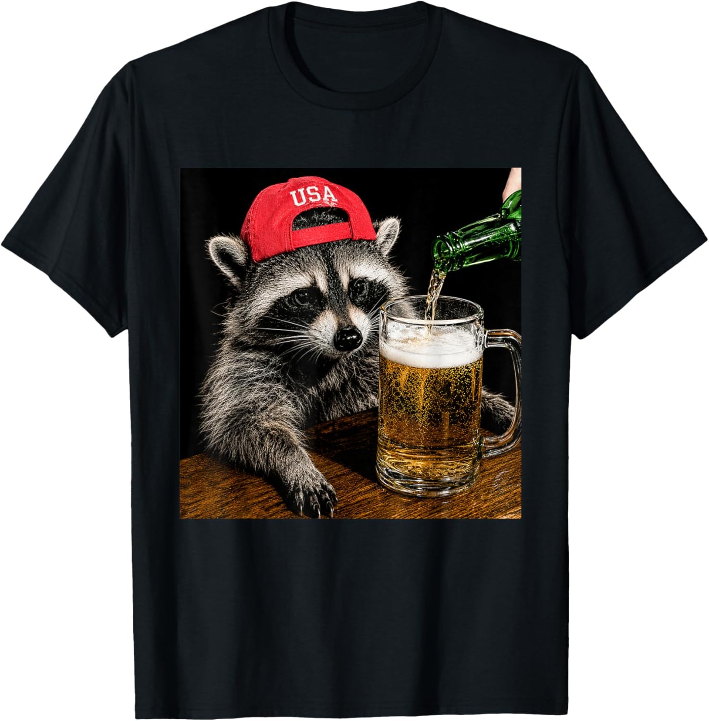 Funny Raccoon Drinking Beer Patriotic USA 4th of July Men T-Shirt - T-Shirt | Black