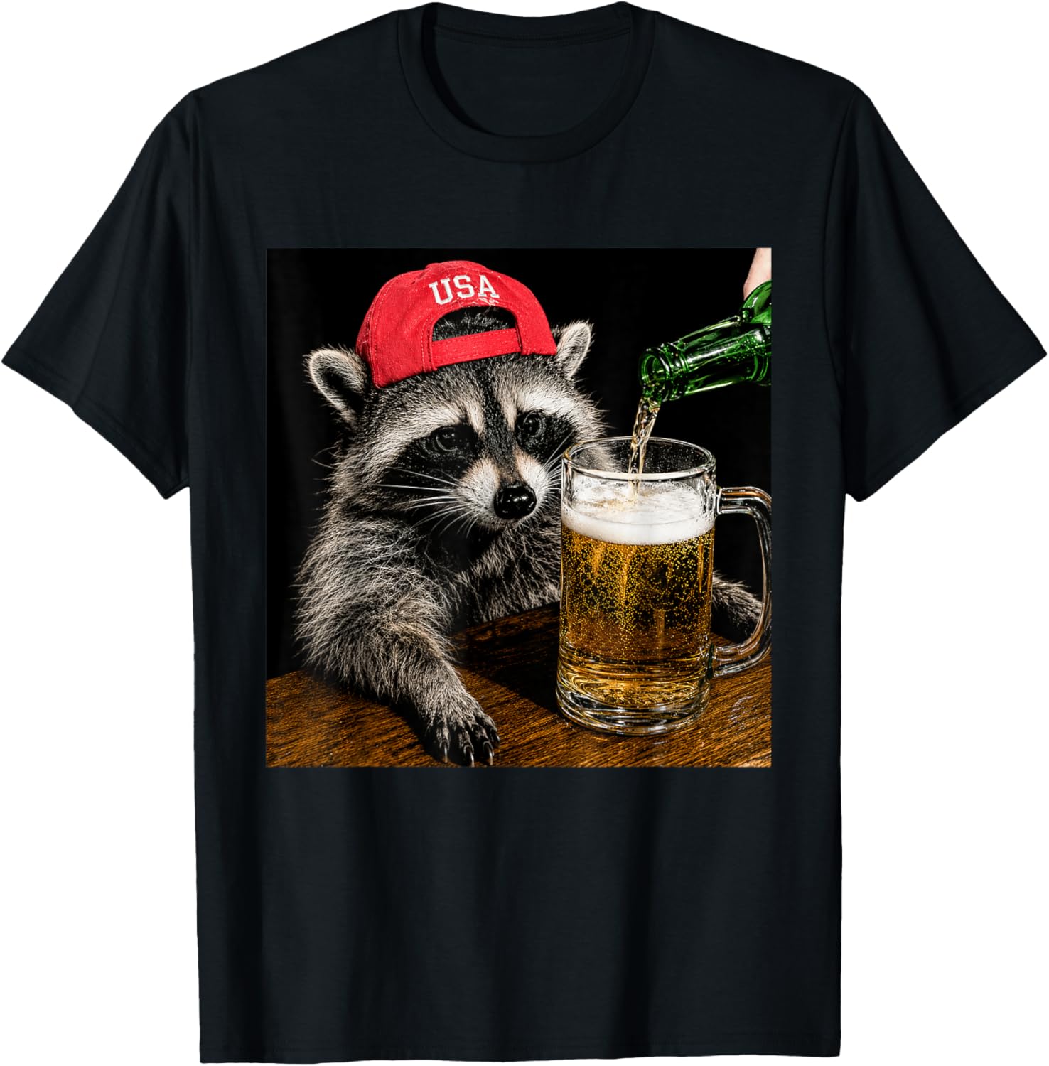 Funny Raccoon Drinking Beer Patriotic USA 4th of July Men T-Shirt - T-Shirt | Black