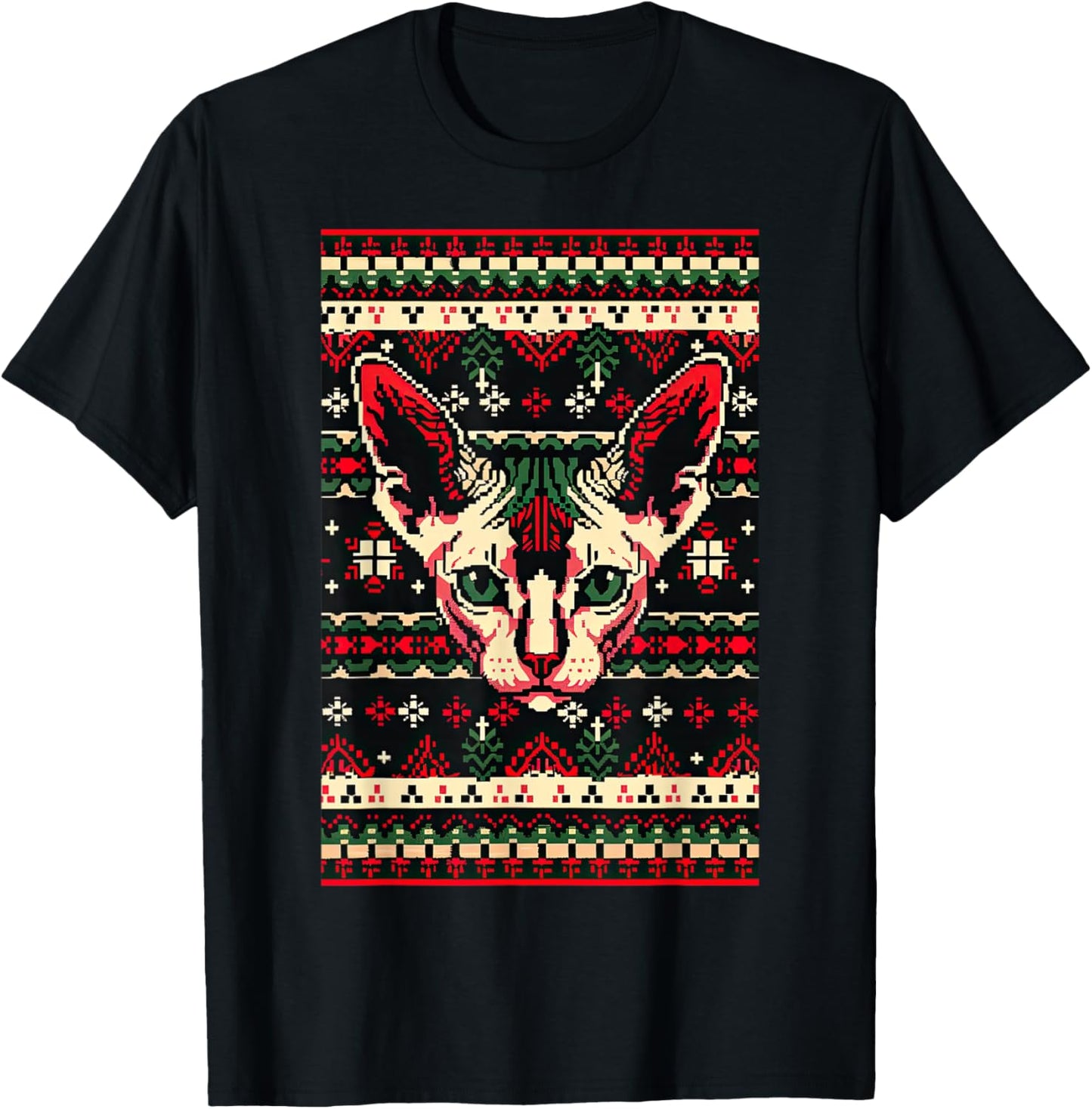Christmas Ugly Sweater Sphynx Cat Funny Xmas T-Shirt - T-Shirt | Black