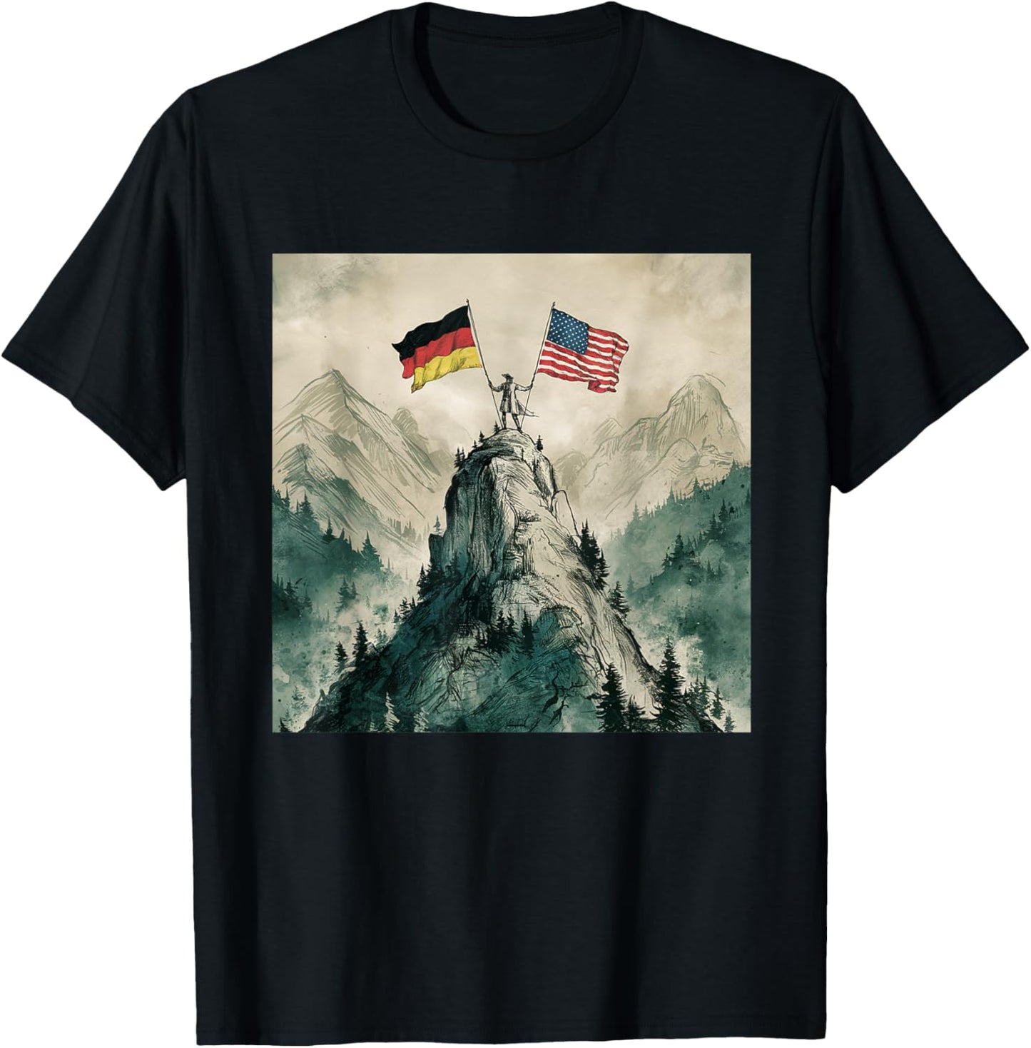 USA and Germany Flags - Historic Mountaintop Victory T-Shirt - T-Shirt | Black