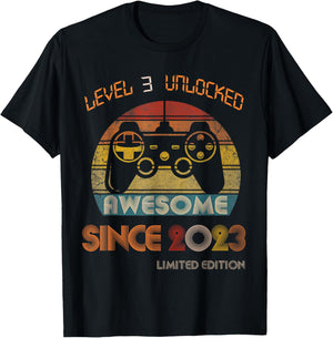 Level 3 Unlocked Awesome Since 2023 3rd Birthday Gaming T-Shirt - T-Shirt | Black