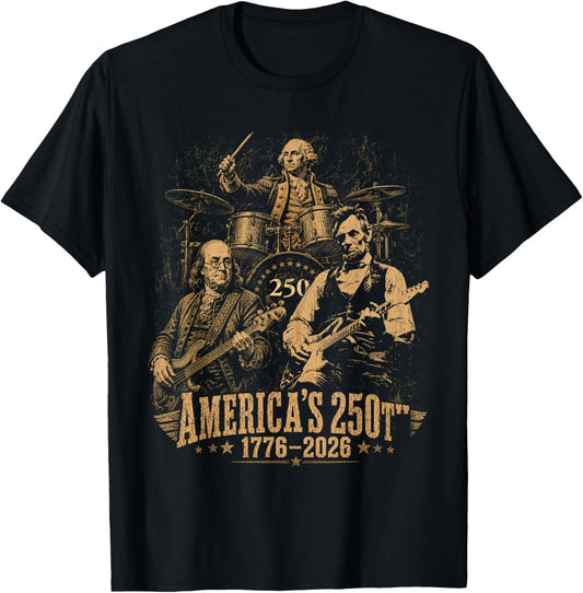 250 Years Patriot Guitar Drum Band American Flag 1776 2026 T-Shirt - T-Shirt | Black