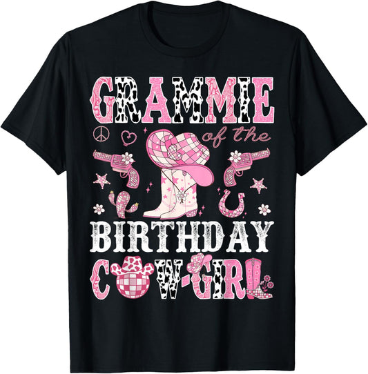 Grammie Of The Birthday Cow-Girl Pink Disco Rodeo Western T-Shirt - T-Shirt | Black