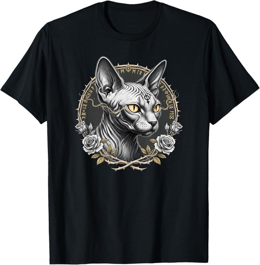 Gothic Sphynx Cat Occult Witchy Sacred Geometry T-Shirt - T-Shirt | Black