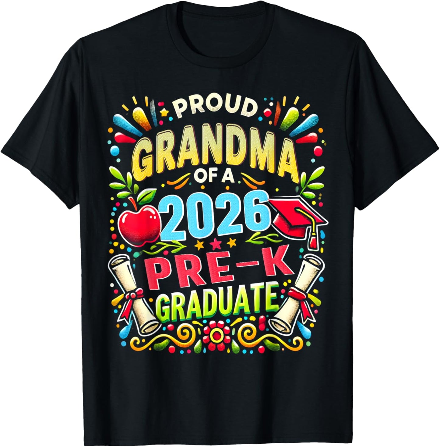 Proud Grandma of 2026 Pre-K Graduate Mothers Day Graduation T-Shirt - T-Shirt | Black
