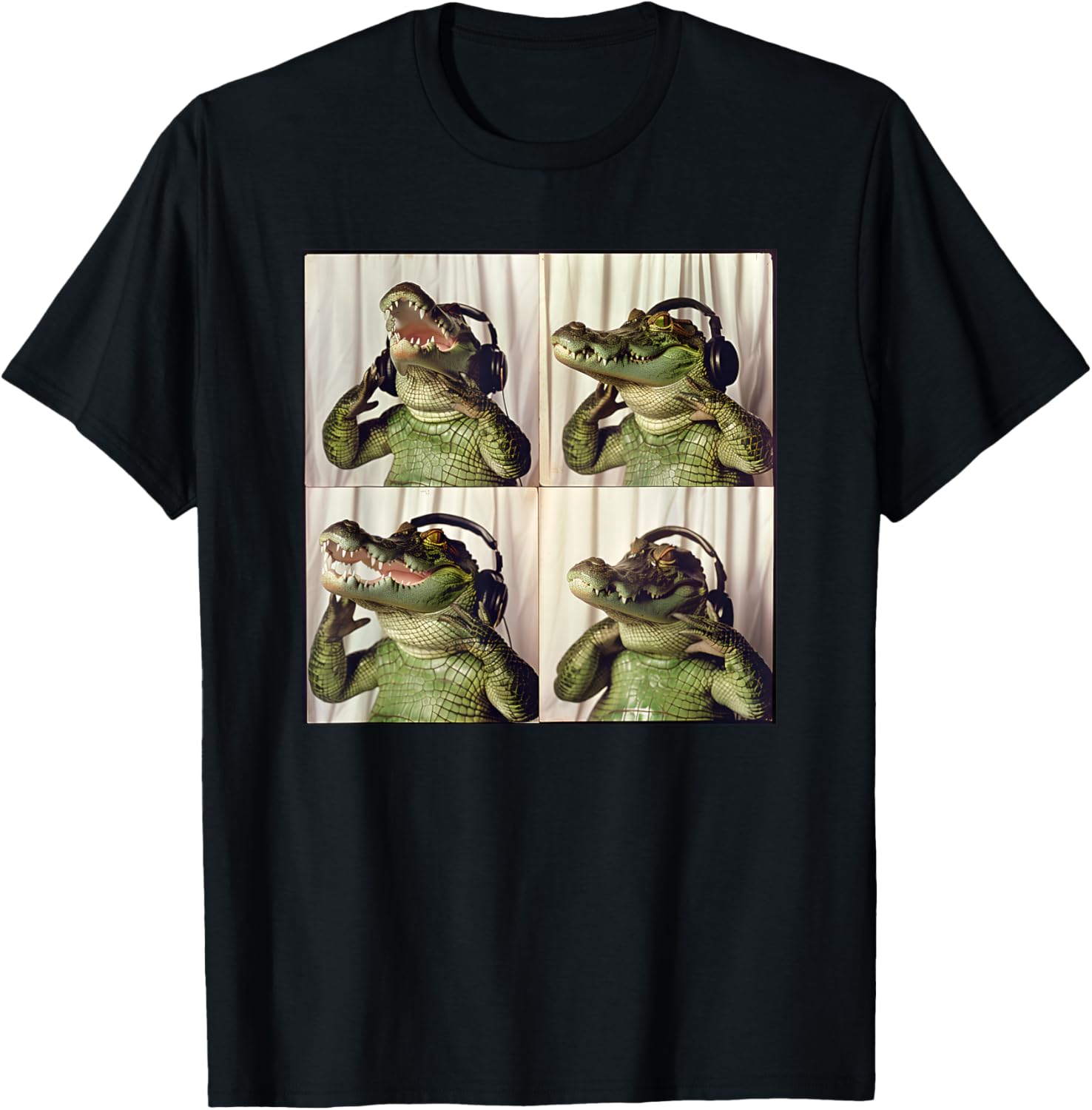 Alligator With Headphones Animal Photobooth Cool Gator T-Shirt - T-Shirt | Black