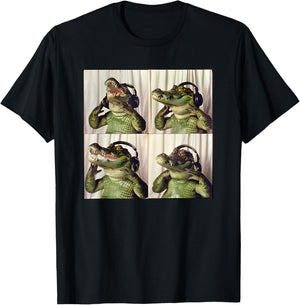 Alligator With Headphones Animal Photobooth Cool Gator T-Shirt - T-Shirt | Black