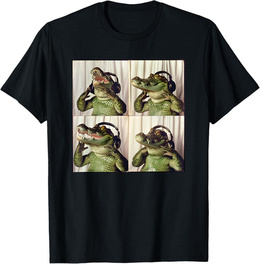 Alligator With Headphones Animal Photobooth Cool Gator T-Shirt - T-Shirt | Black