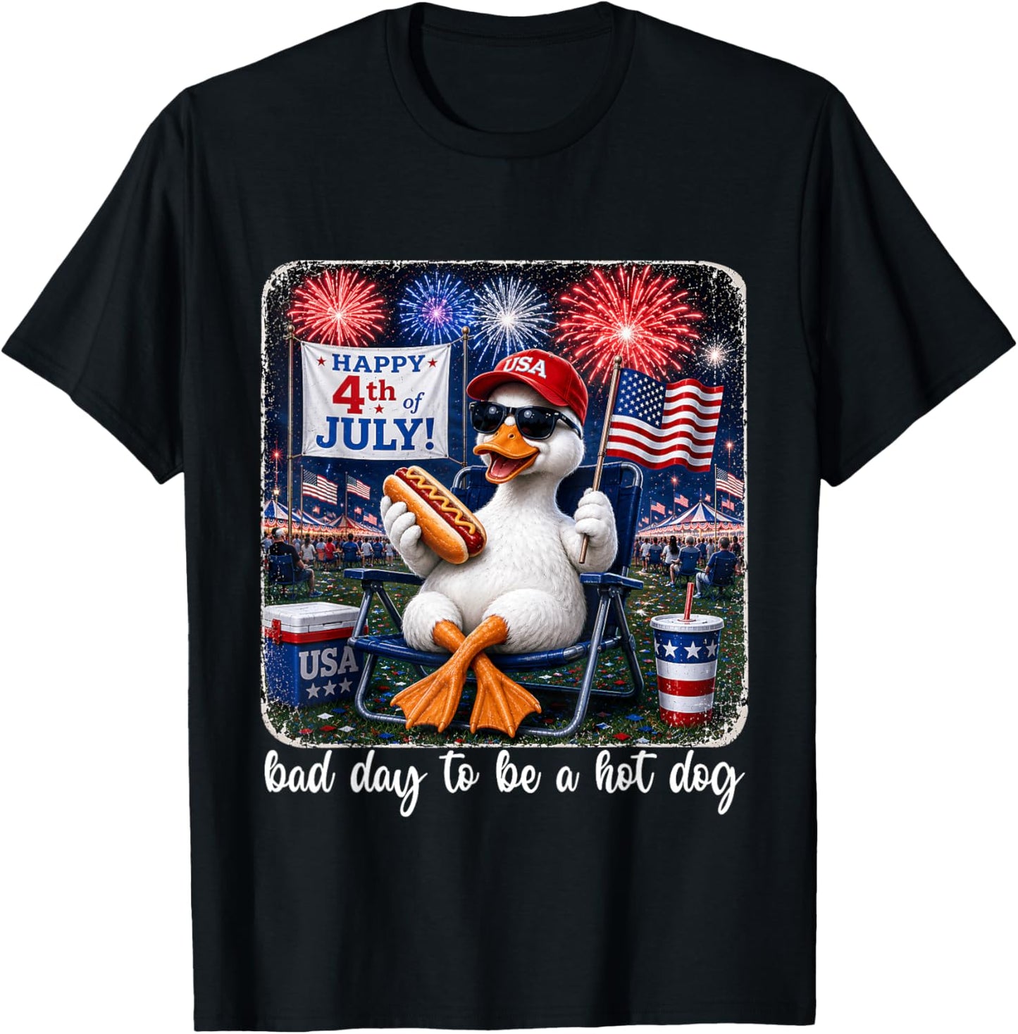 It's A Bad Day to Be A Hotdog Goose Fourth of July Patriotic T-Shirt - T-Shirt | Black
