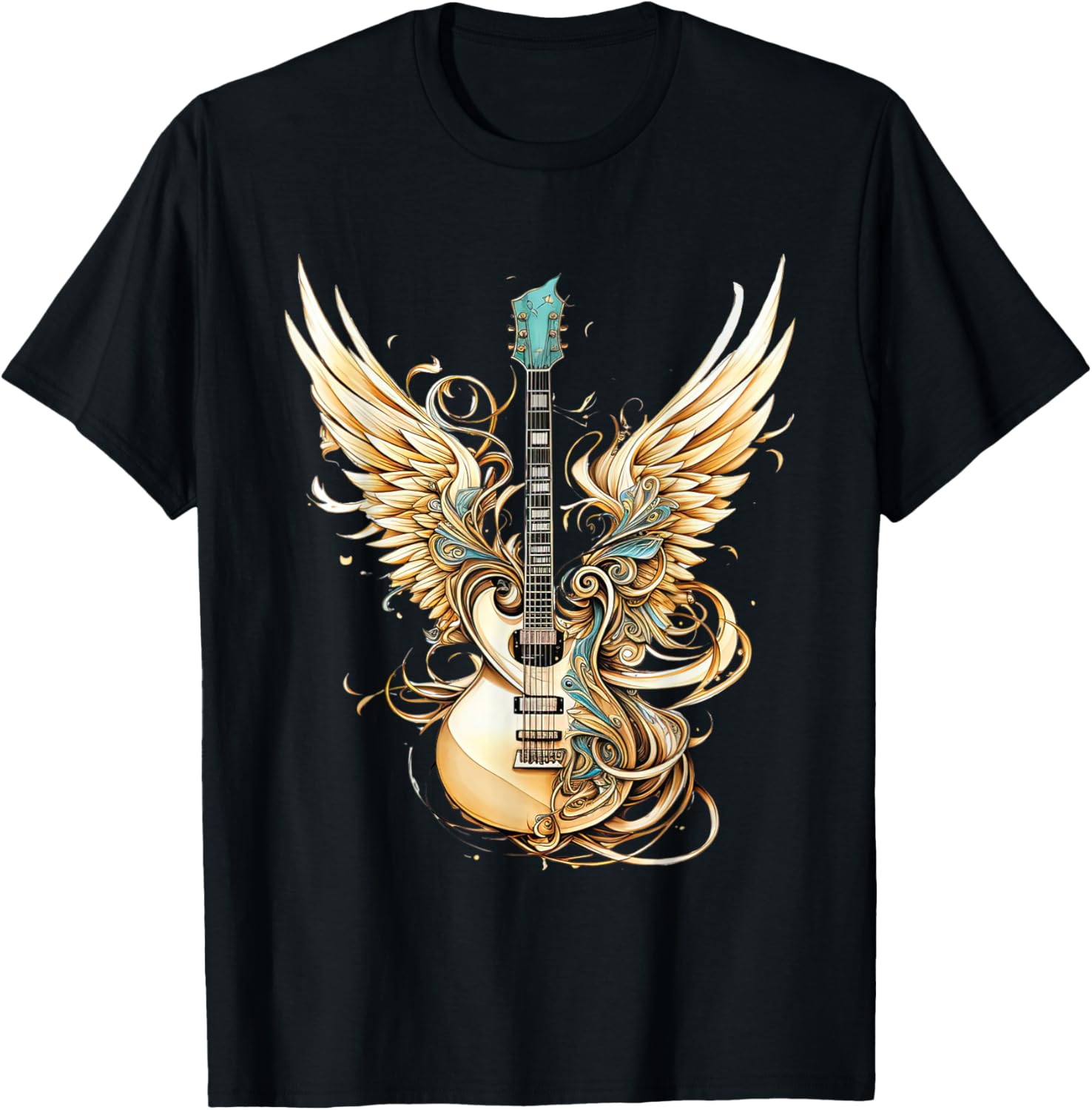 Retro Rock & Roll Music Guitar Wings Vintage 80s Men Women T-Shirt - T-Shirt | Black